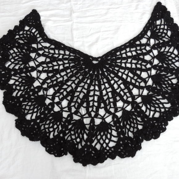 Handmade black crocheted shawl